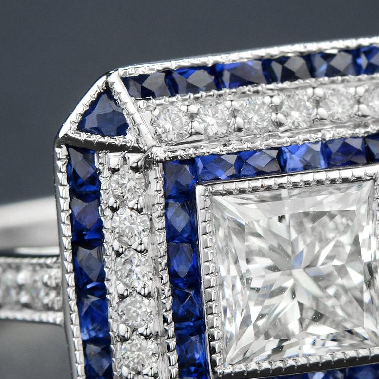 Women's GIA Certified 1.00 Carat Diamond Blue Sapphire Engagement Ring