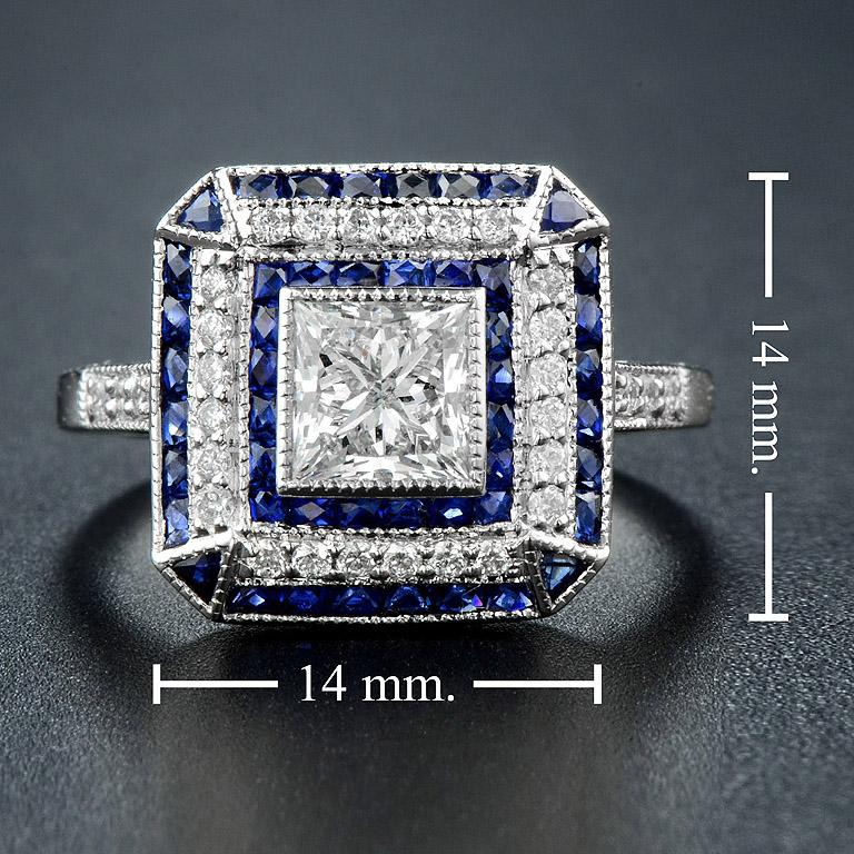 GIA Certified 1.00 Carat Diamond Blue Sapphire Engagement Ring 1