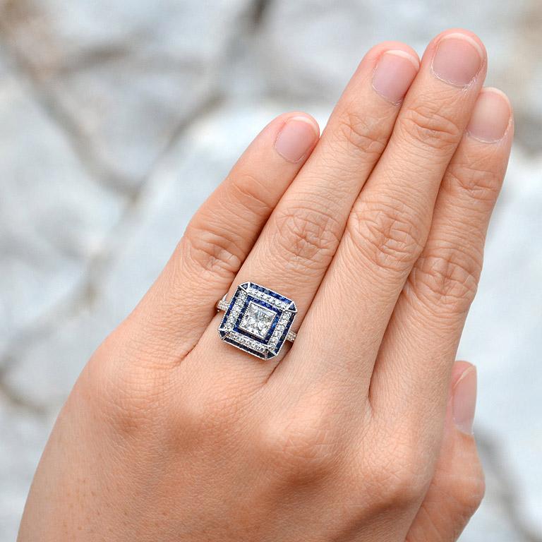 GIA Certified 1.00 Carat Diamond Blue Sapphire Engagement Ring 2