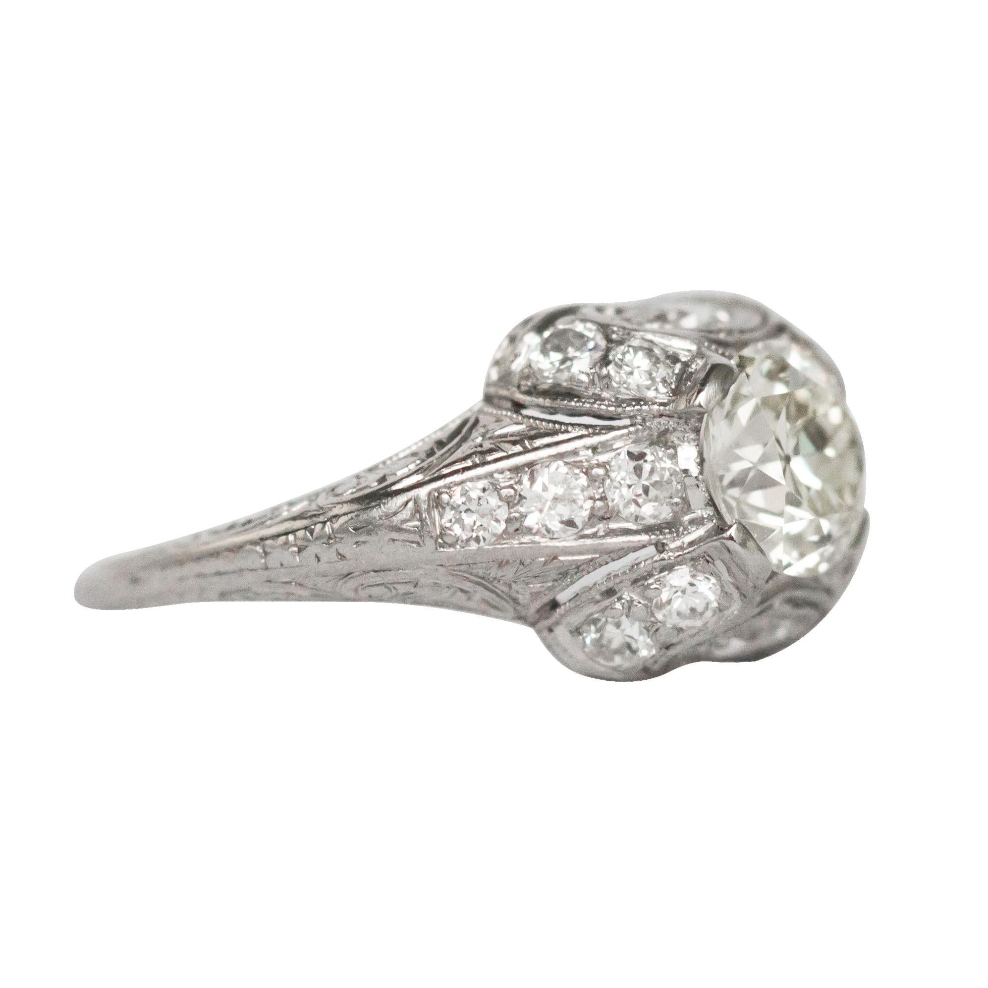 Art Deco GIA Certified 1.00 Carat Diamond Platinum Engagement Ring For Sale