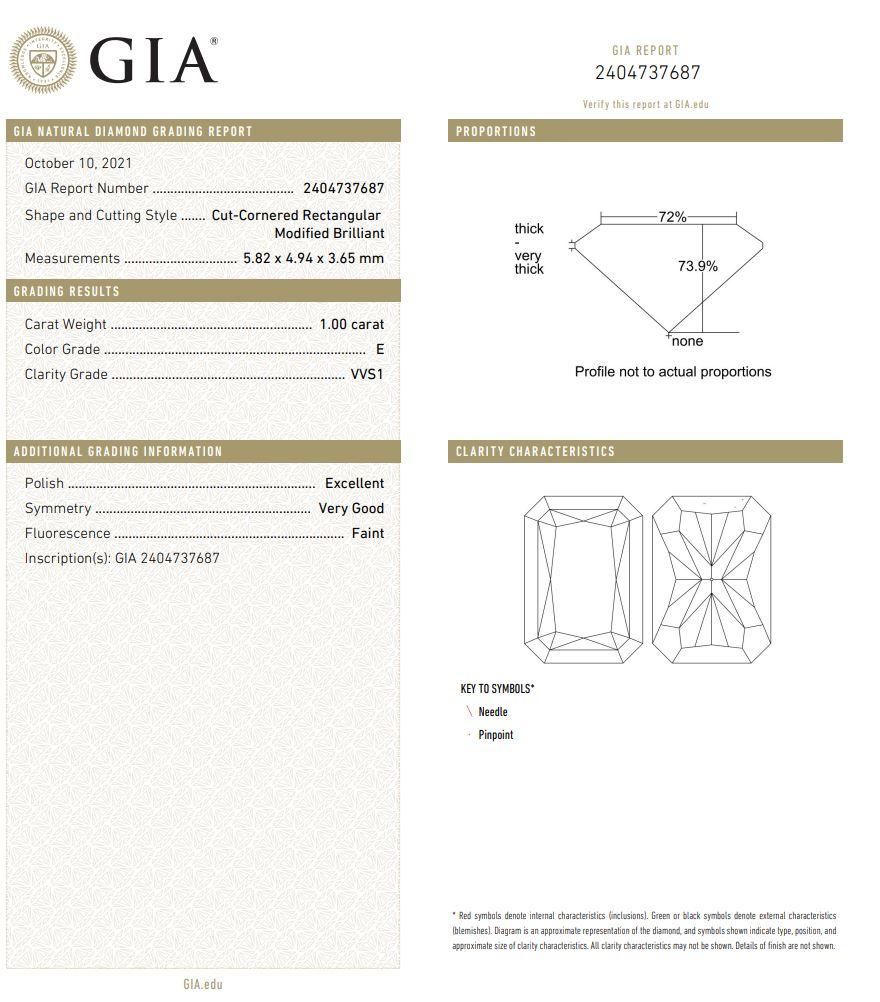 GIA Certified 1.00 Carat E Colour VVS1 Clarity Diamond Ring For Sale 3