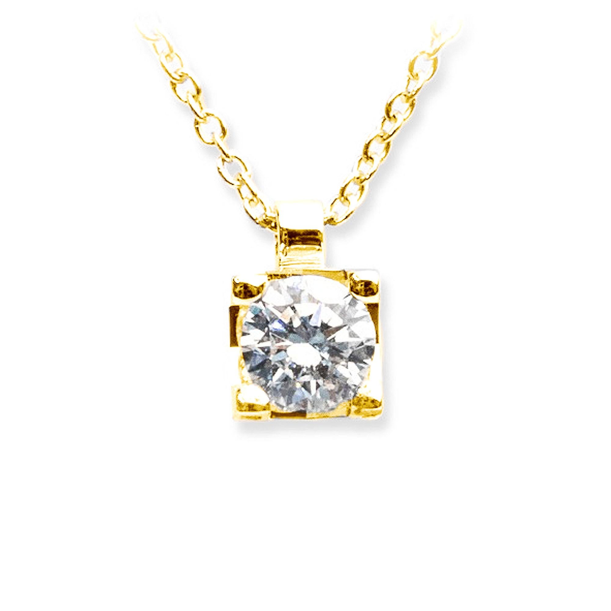 Round Cut GIA Certified 1.00 Carat E-F Color VS Clarity Round Diamond Gold Chain Pendant  For Sale