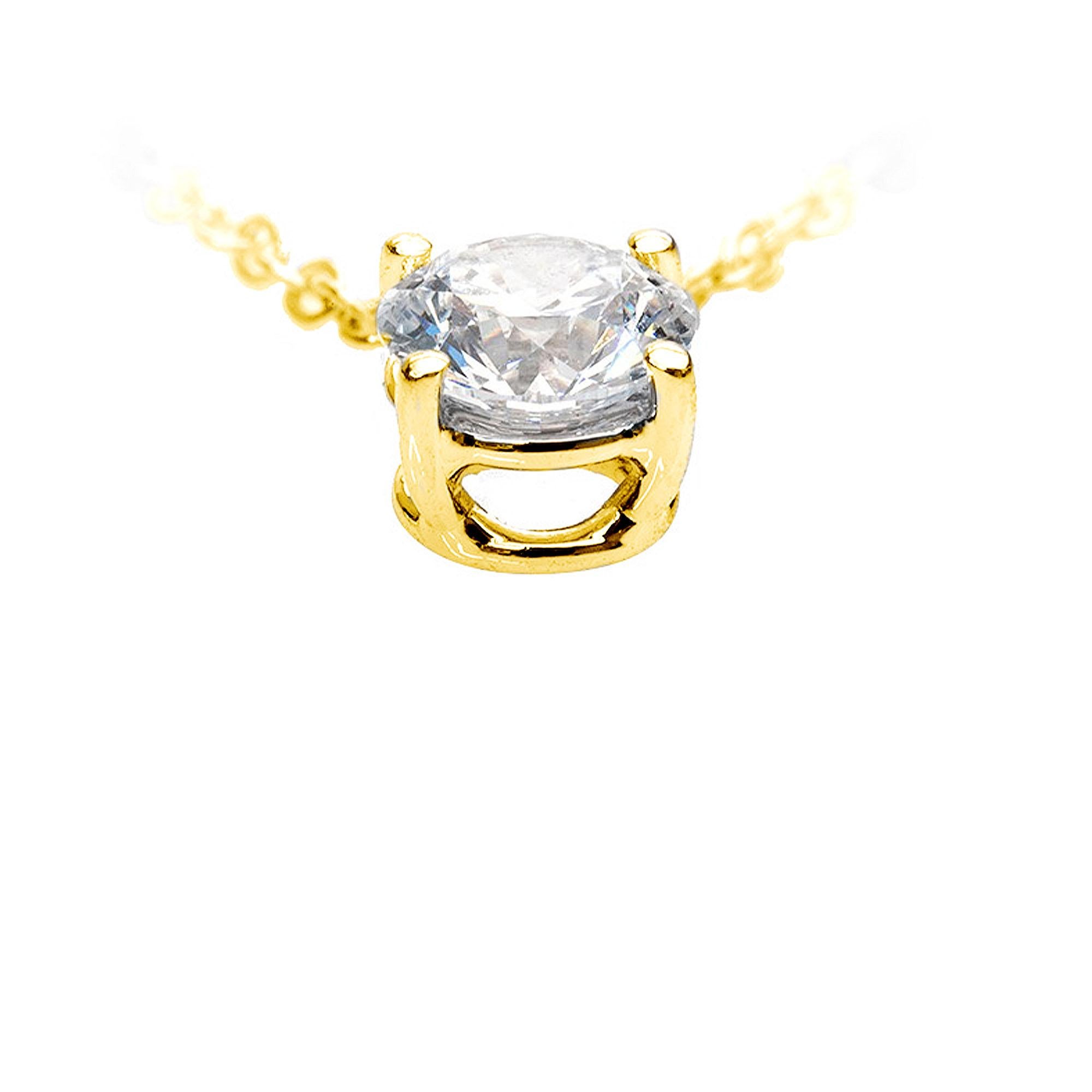 GIA Certified 1.00 Carat E-F Color VS Clarity Round Diamond Gold Chain Pendant In New Condition For Sale In Rome, IT