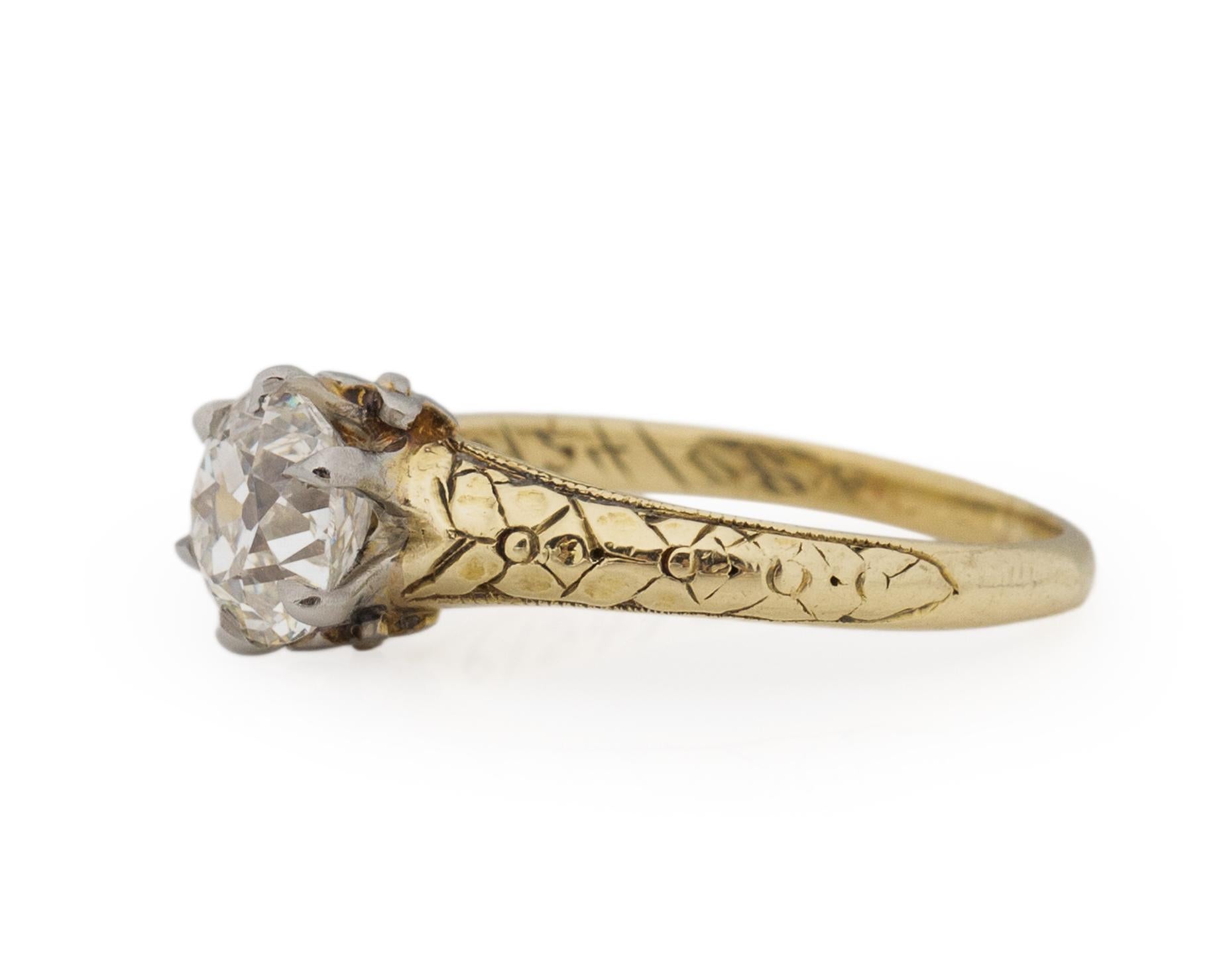 Old European Cut GIA Certified 1.00 Carat Edwardian Diamond 14 Karat Yellow Gold Engagement Ring For Sale
