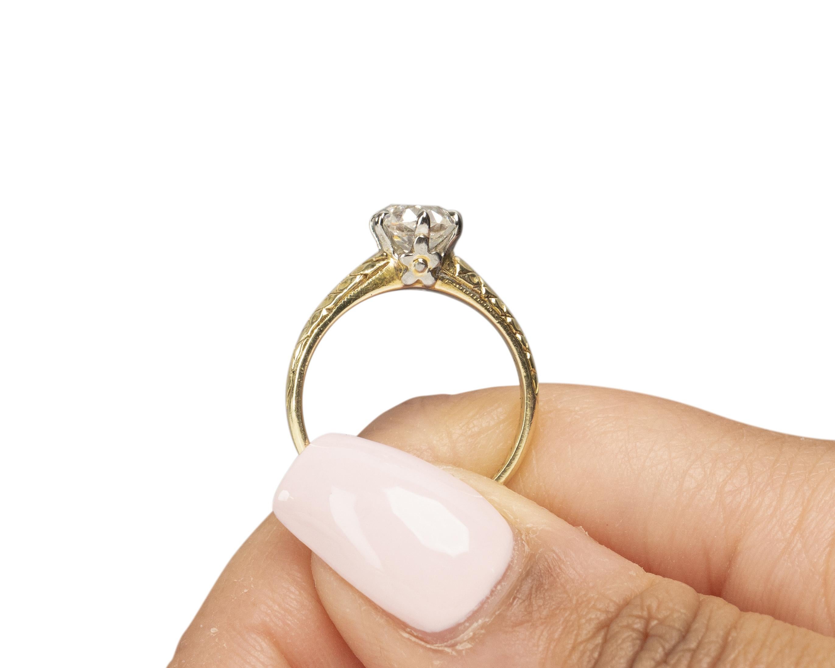 GIA Certified 1.00 Carat Edwardian Diamond 14 Karat Yellow Gold Engagement Ring For Sale 3