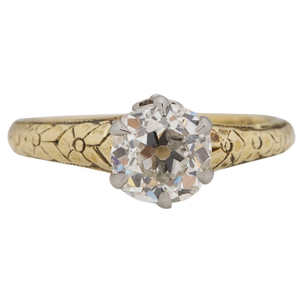 GIA Certified 1.00 Carat Edwardian Diamond 14 Karat Yellow Gold Engagement Ring For Sale