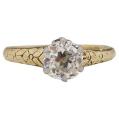 Antique GIA Certified 1.00 Carat Edwardian Diamond 14 Karat Yellow Gold Engagement Ring