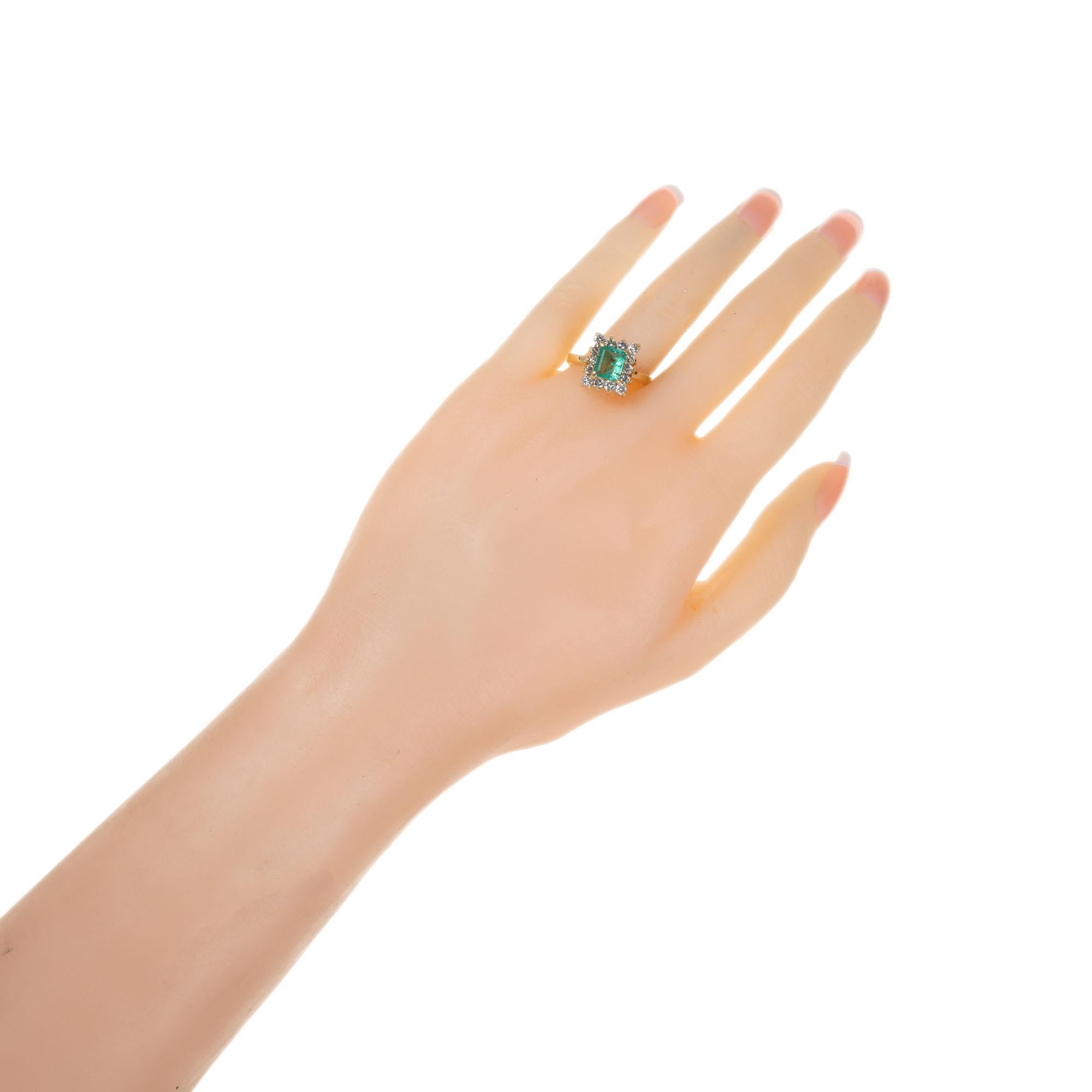 GIA Certified 1.00 Carat Emerald Diamond Halo Gold Engagement Ring For Sale 1