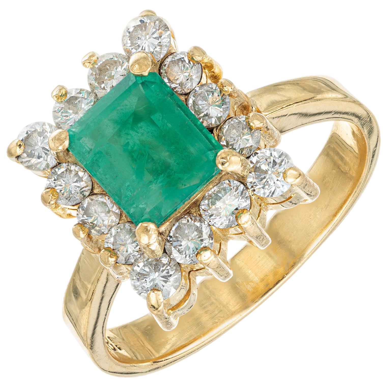 GIA Certified 1.00 Carat Emerald Diamond Halo Gold Engagement Ring