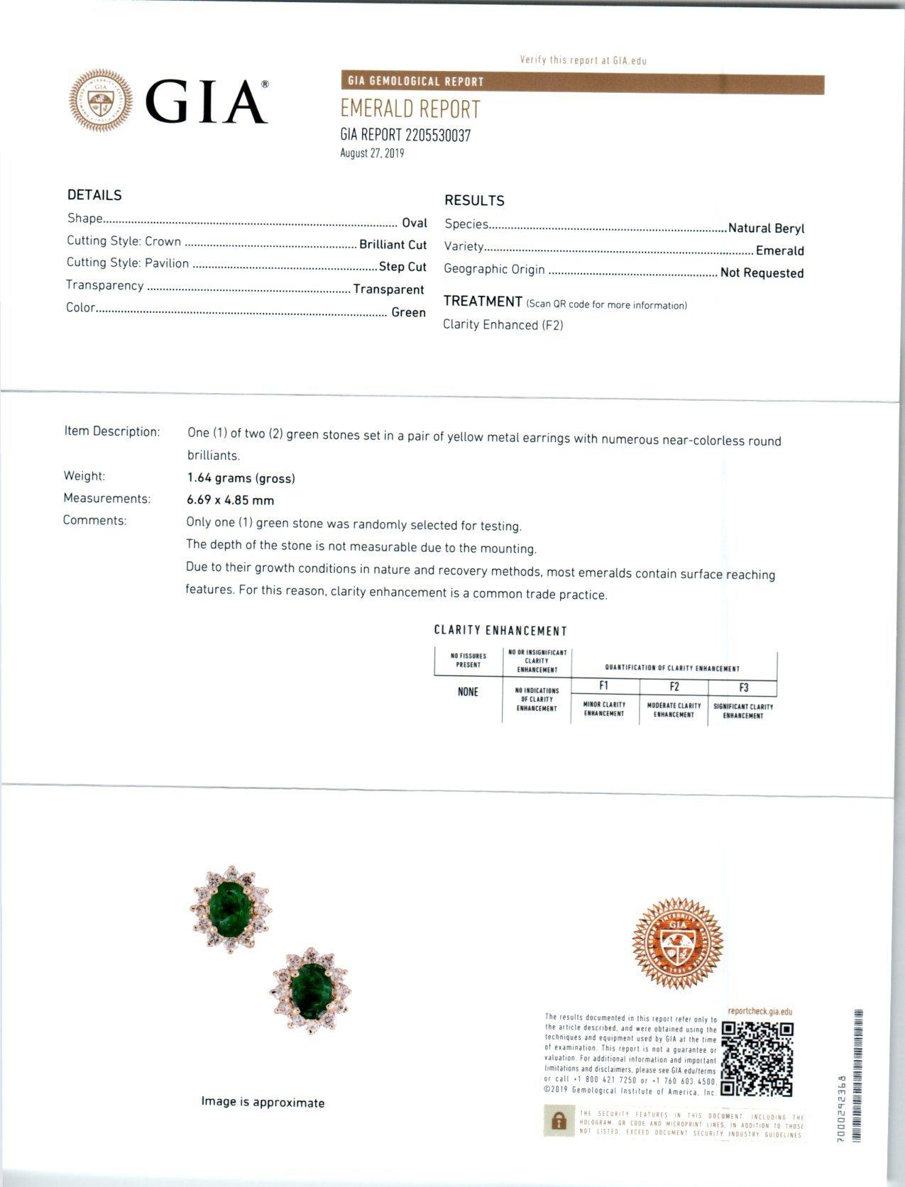 GIA-zertifizierte 1,00 Karat Smaragd-Diamant-Ohrstecker aus Gelbgold im Angebot 1