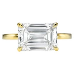 Bague solitaire en or 18 carats avec diamants de forme émeraude certifiés GIA de 1,00 carat