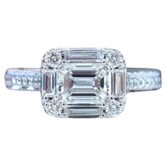 Anillo solitario de oro de 18 quilates con certificado GIA de 1,00 quilates de diamantes en forma de esmeralda