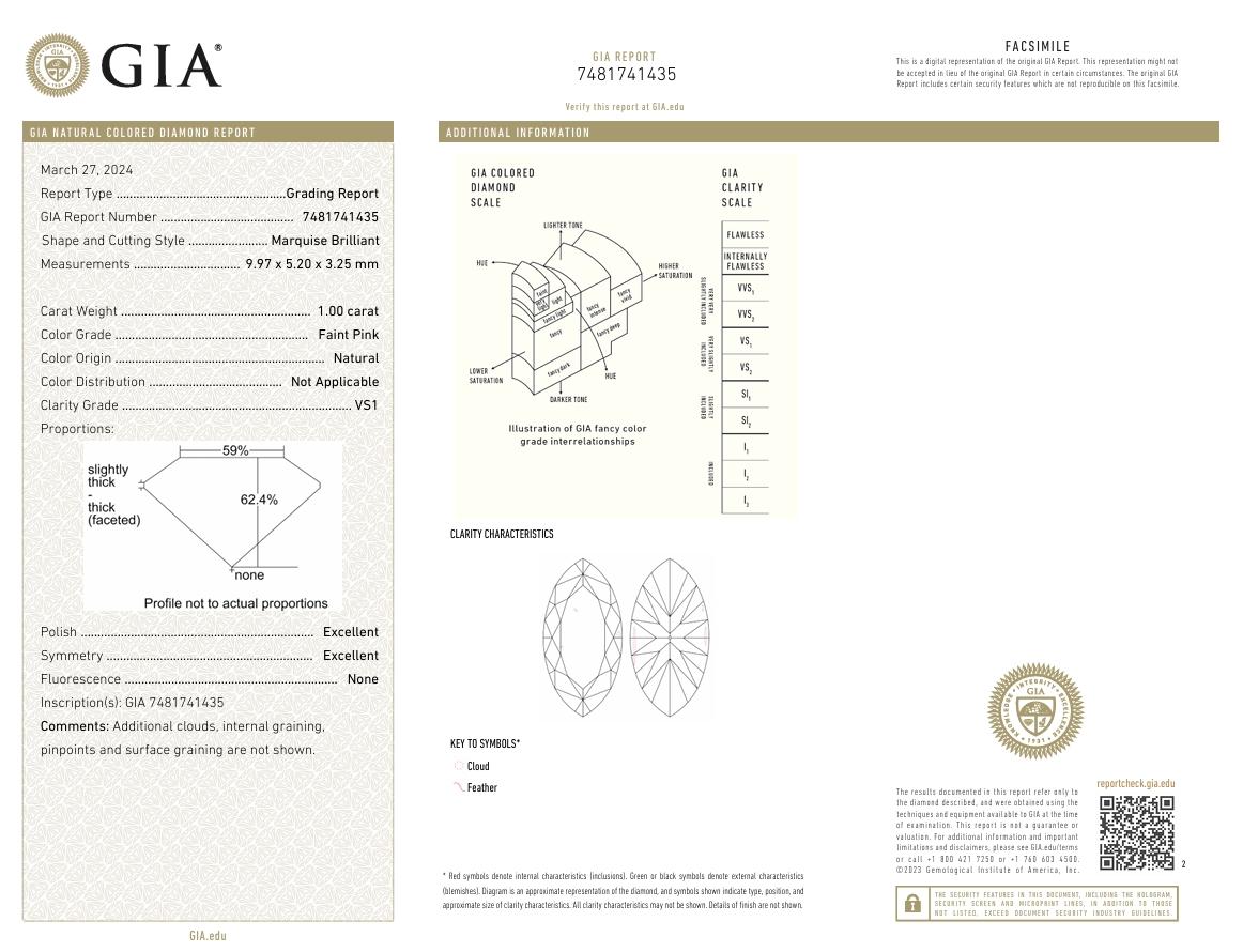 GIA Certified 1.00 Carat Faint Pink VS1 Clarity Diamond For Sale 1