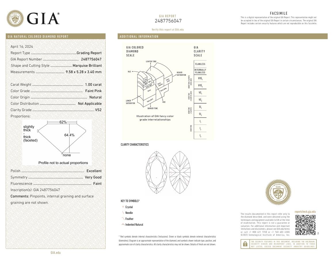 GIA Certified 1.00 Carat Faint Pink VS2 Clarity Diamond For Sale 1