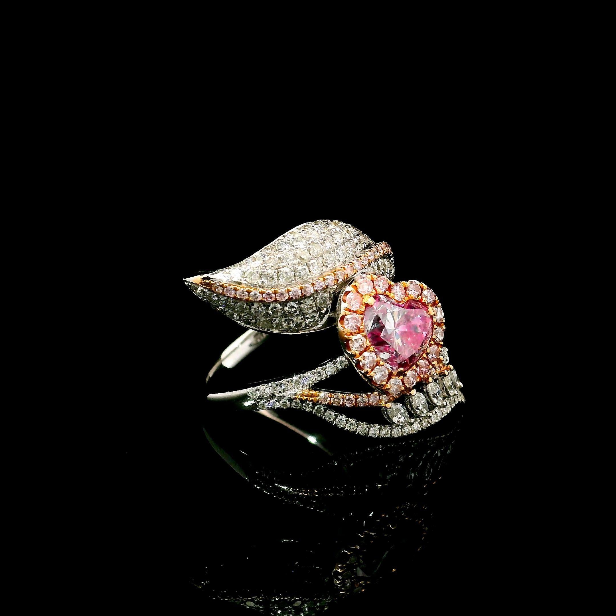 Taille cœur Bague en diamant certifié GIA de 1,00 carat, de couleur brun rosé, pureté SI2 en vente