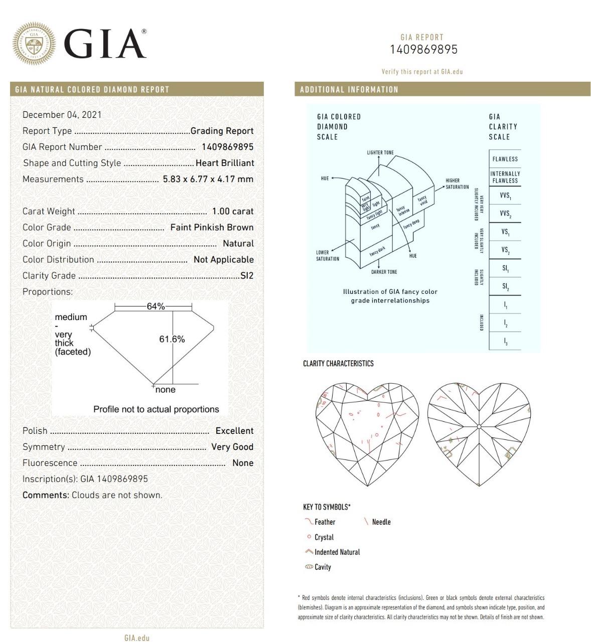 Bague en diamant certifié GIA de 1,00 carat, de couleur brun rosé, pureté SI2 en vente 3