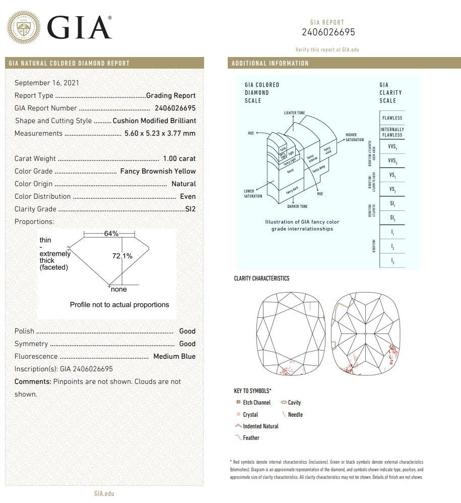 Diamant jaune brunâtre fantaisie certifié GIA de 1,00 carat de pureté SI2 en vente 1