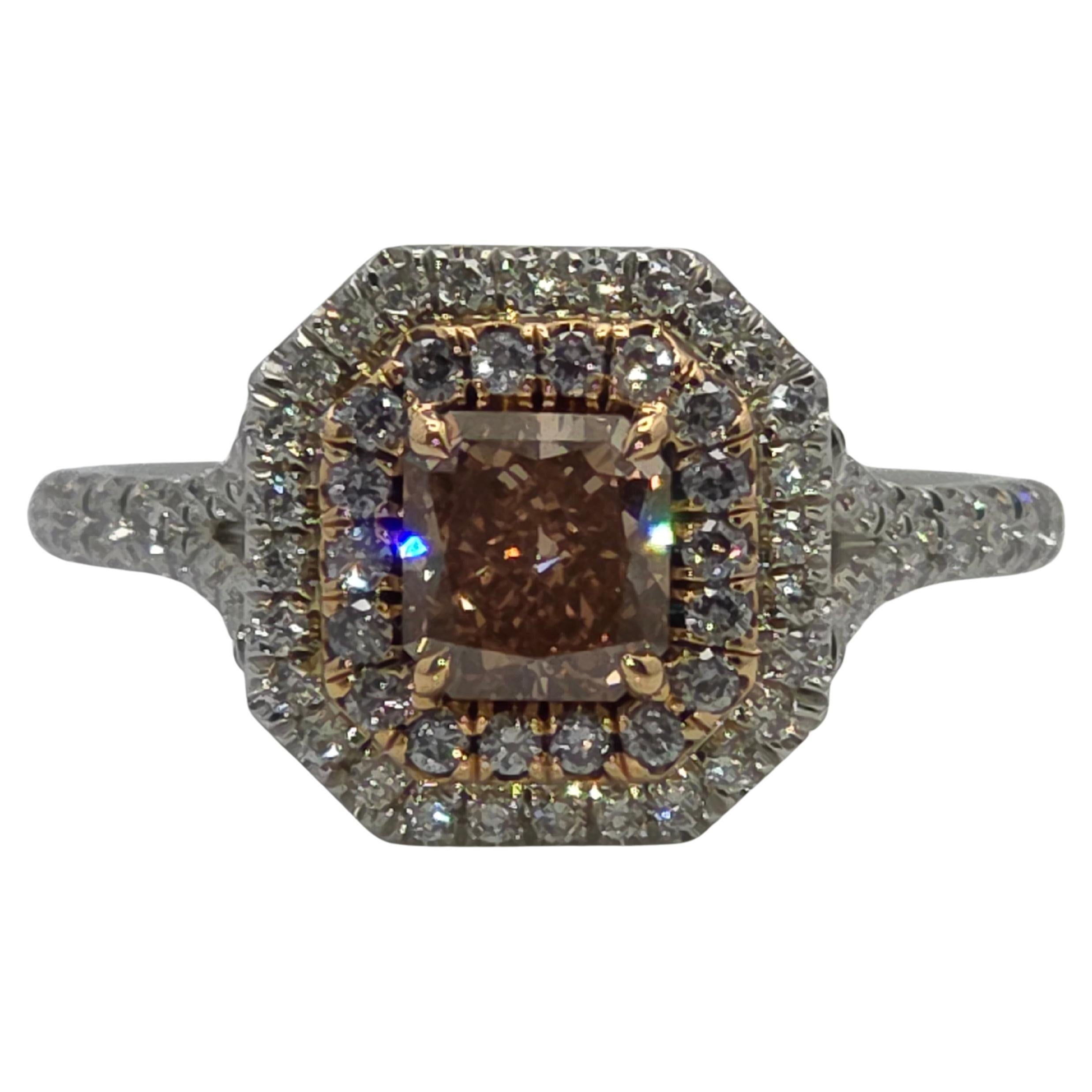 GIA Certified 1.00 Carat Fancy Deep Brown-Pink Diamond Ring