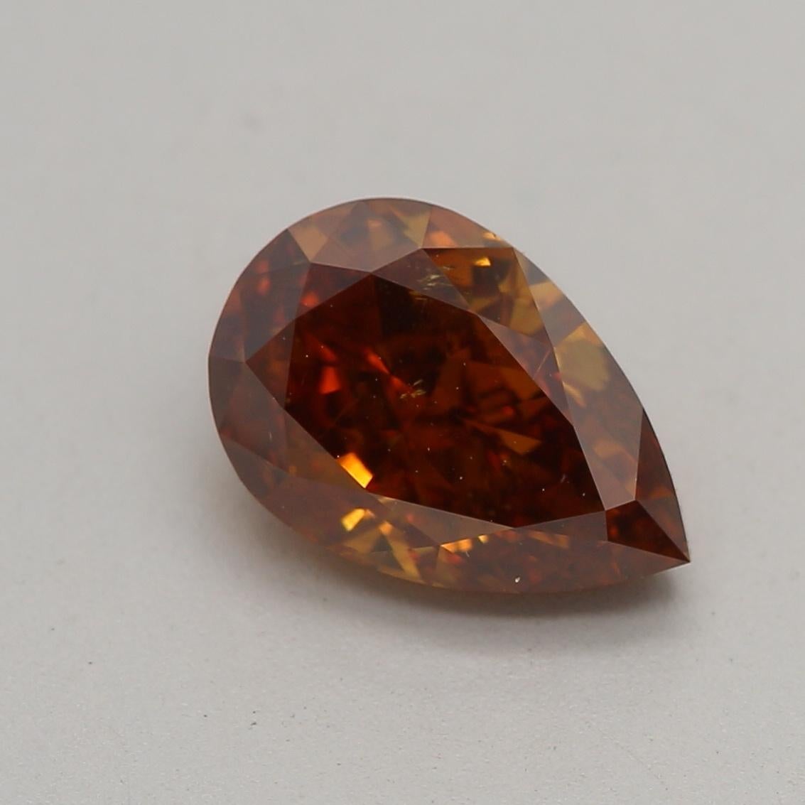 Pear Cut GIA Certified 1.00 Carat Fancy Deep Orange Brown I1 Clarity Diamond For Sale