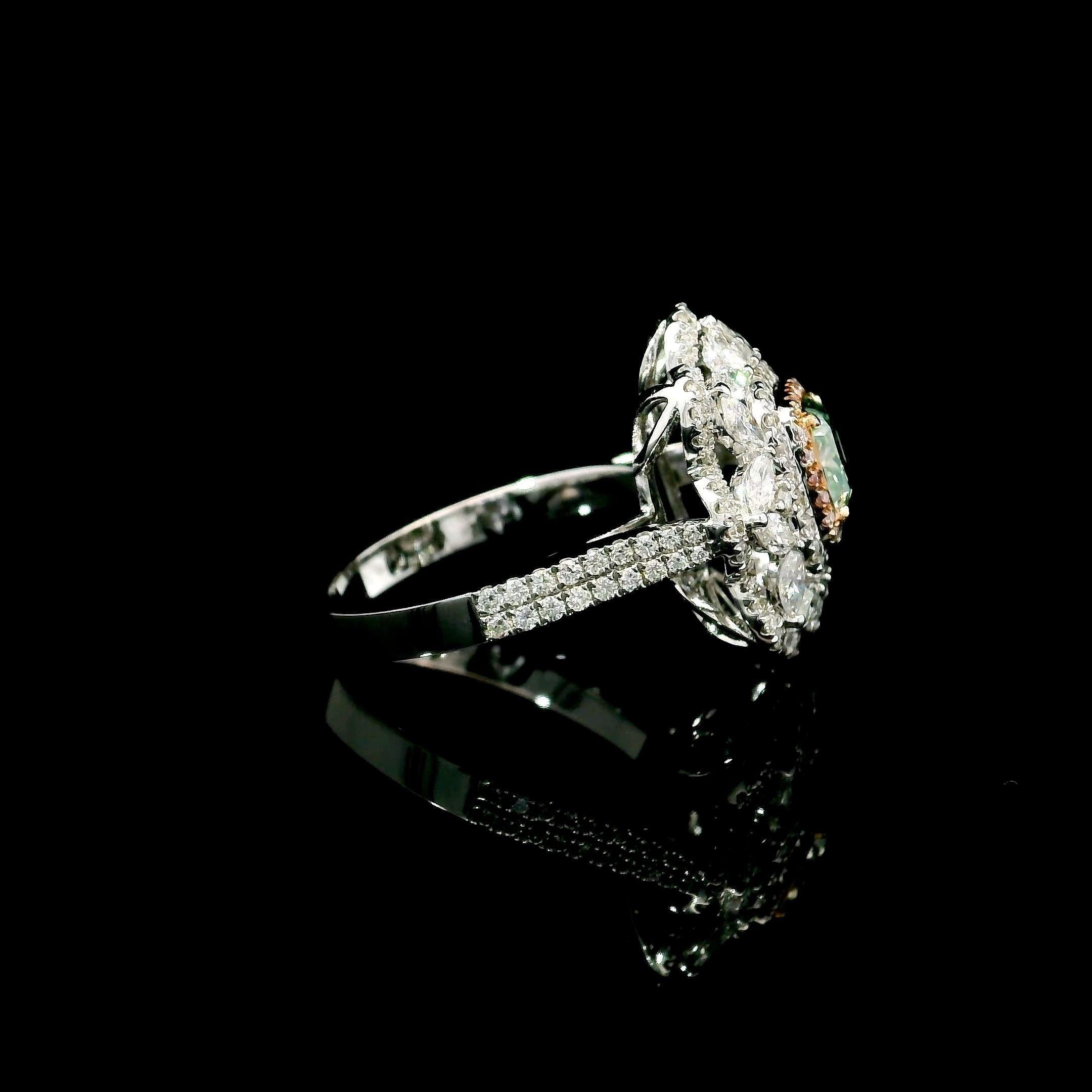 Cushion Cut GIA Certified 1.00 Carat Fancy Grayish Yellowish Green SI1 Clarity Diamond Ring For Sale