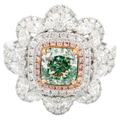 Anillo de diamantes verde amarillento grisáceo de fantasía de 1,00 quilates con certificado GIA y claridad SI1