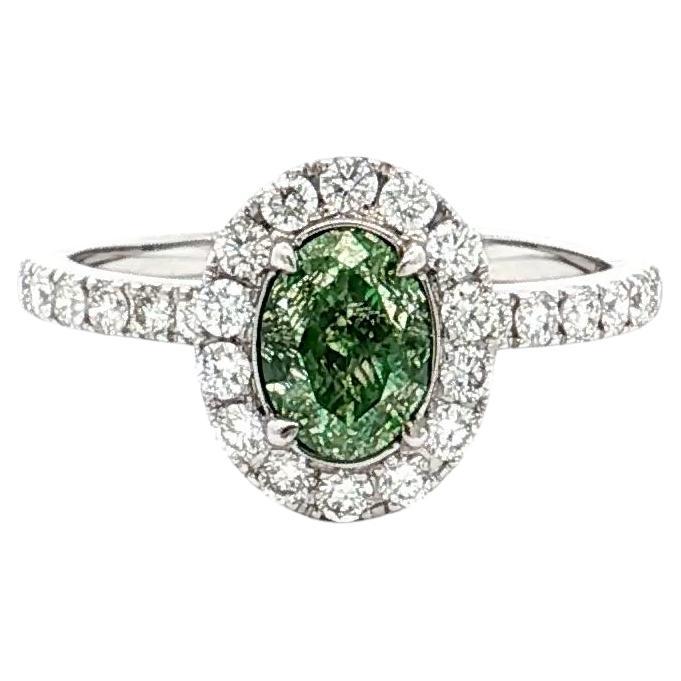 Bague avec diamant vert fantaisie certifié GIA de 1.00 carat de pureté VS
