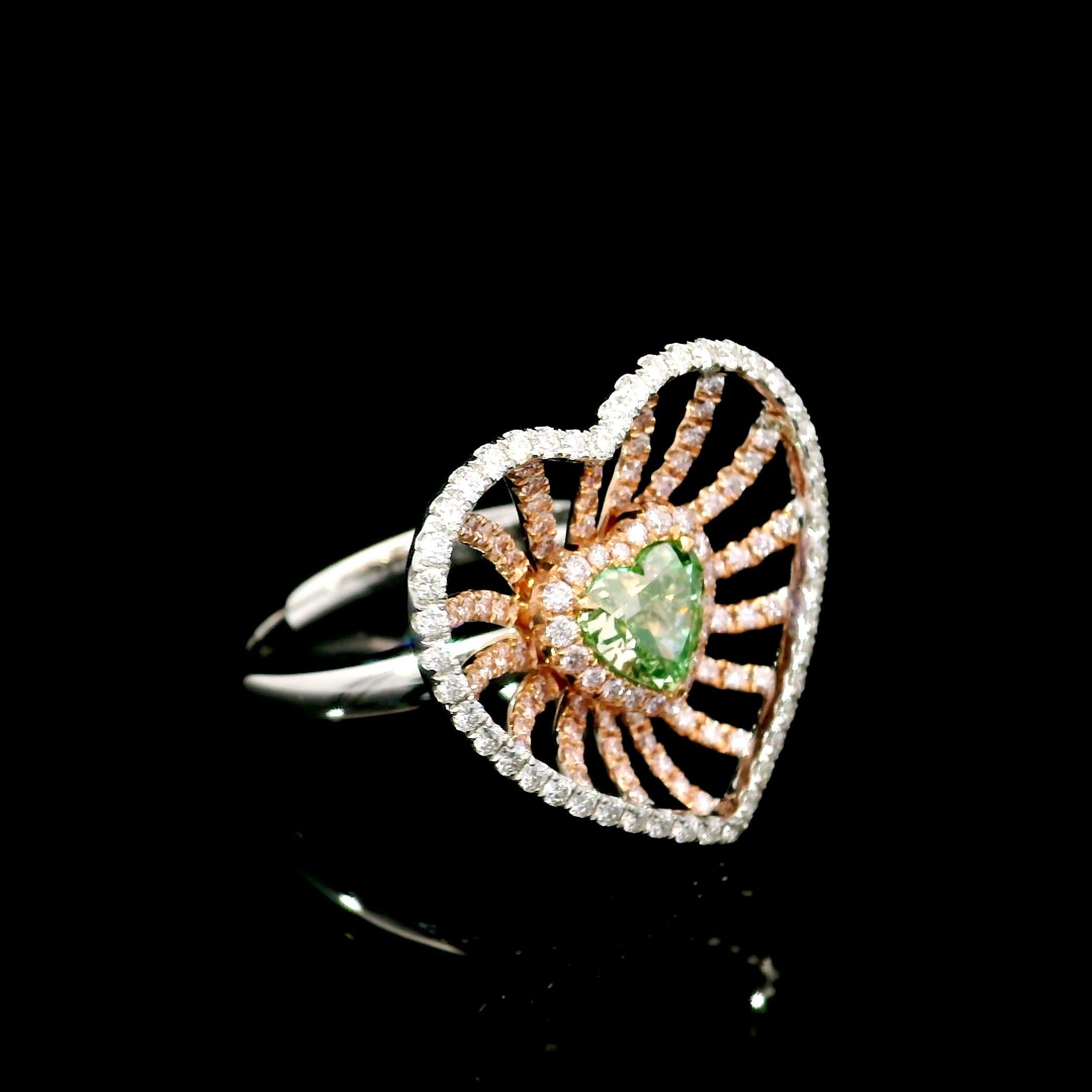 Anillo de diamantes con certificado GIA de 1,00 quilates Amarillo verdoso fantasía Claridad VS1 Corte de corazón en venta