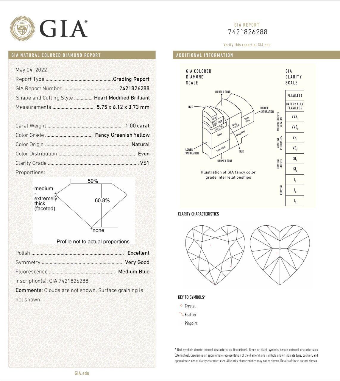 Anillo de diamantes con certificado GIA de 1,00 quilates Amarillo verdoso fantasía Claridad VS1 en venta 3