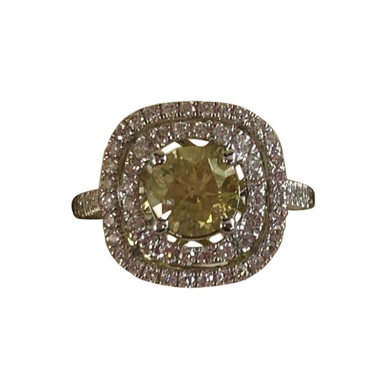 GIA Certified 1.00 Carat Fancy Intense Yellow Round Diamond Ring 18 Karat Gold