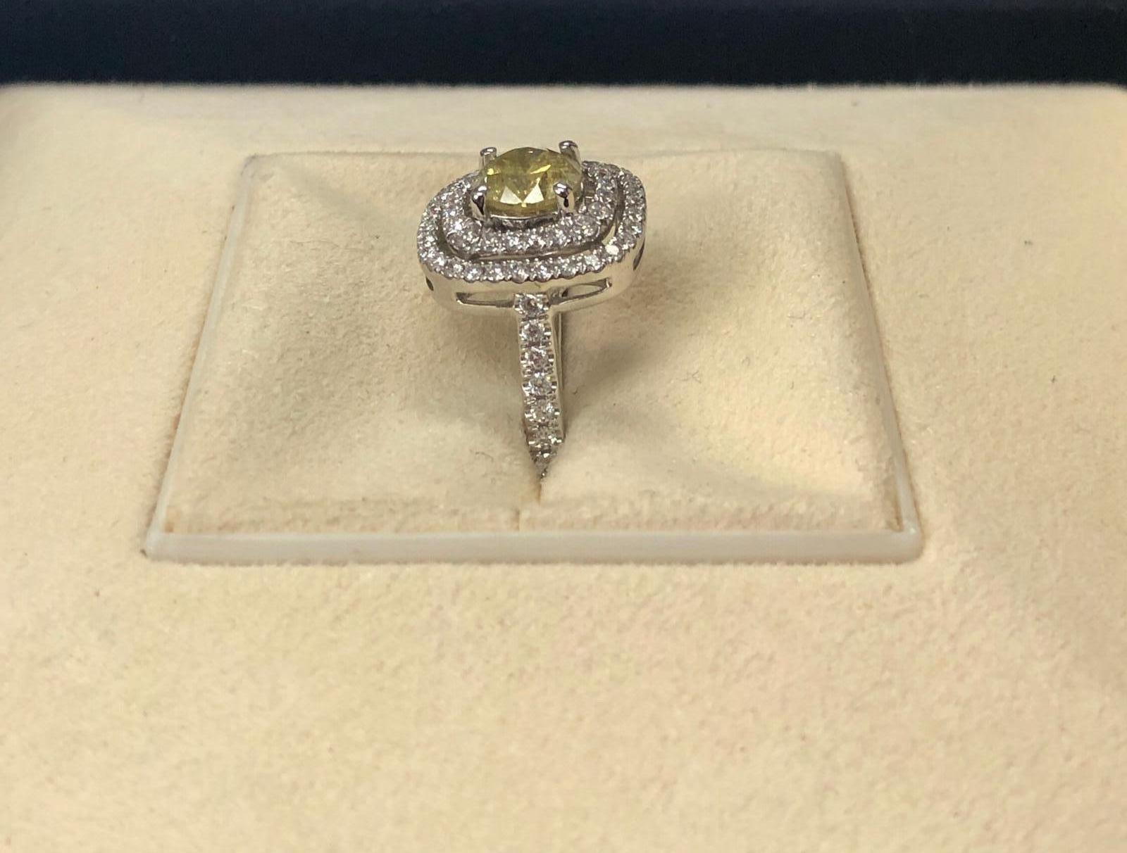 Round Cut GIA Certified 1.00 Carat Fancy Intense Yellow Round Diamond Ring 18 Karat Gold