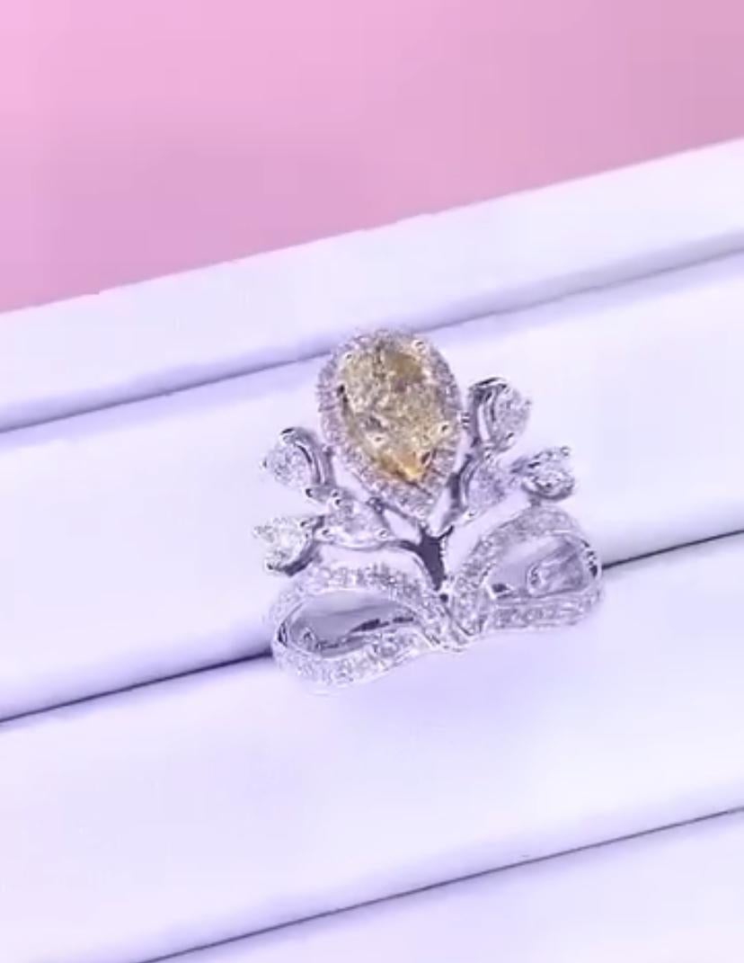 Diamant certifié GIA de 1,00 carat en or 18 carats de couleur jaune brunâtre fantaisie en vente 2