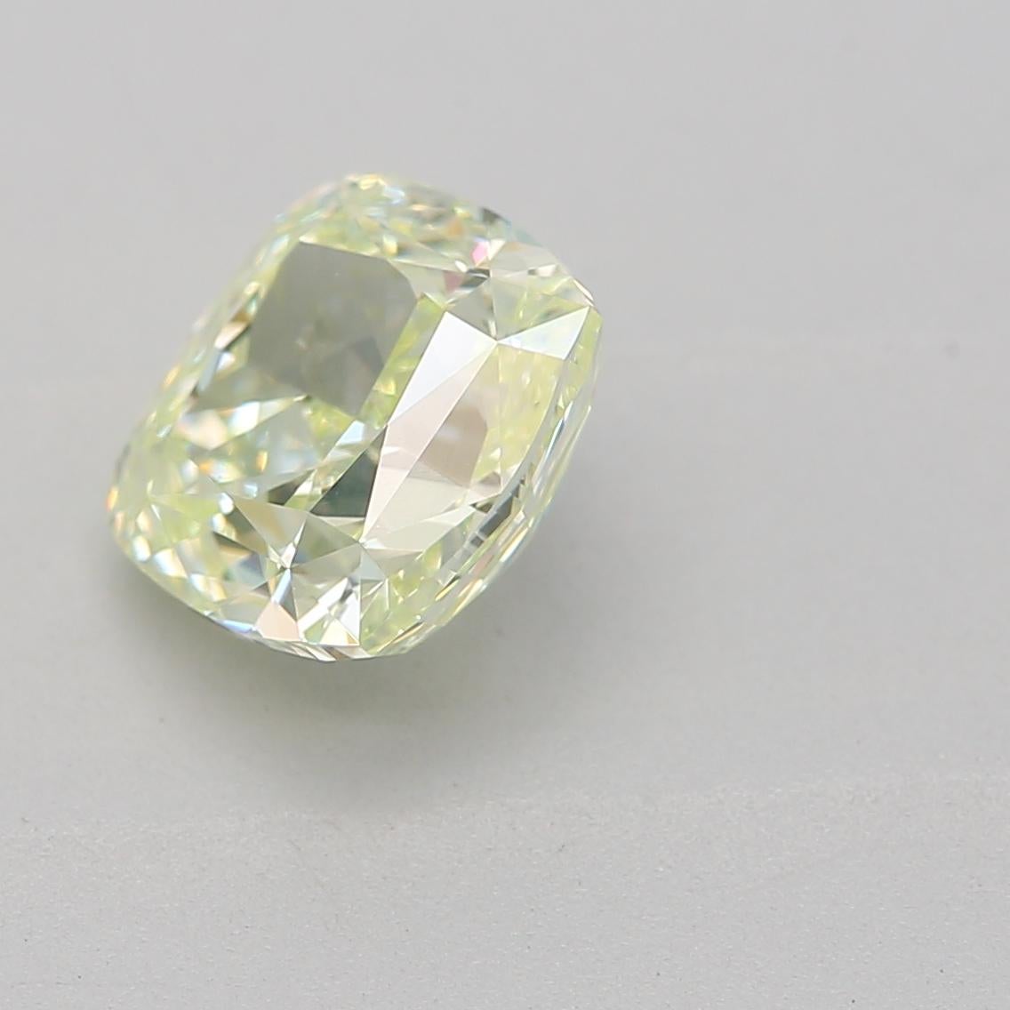 Cushion Cut GIA Certified 1.00 Carat Fancy Light Yellow Green IF Clarity Diamond For Sale