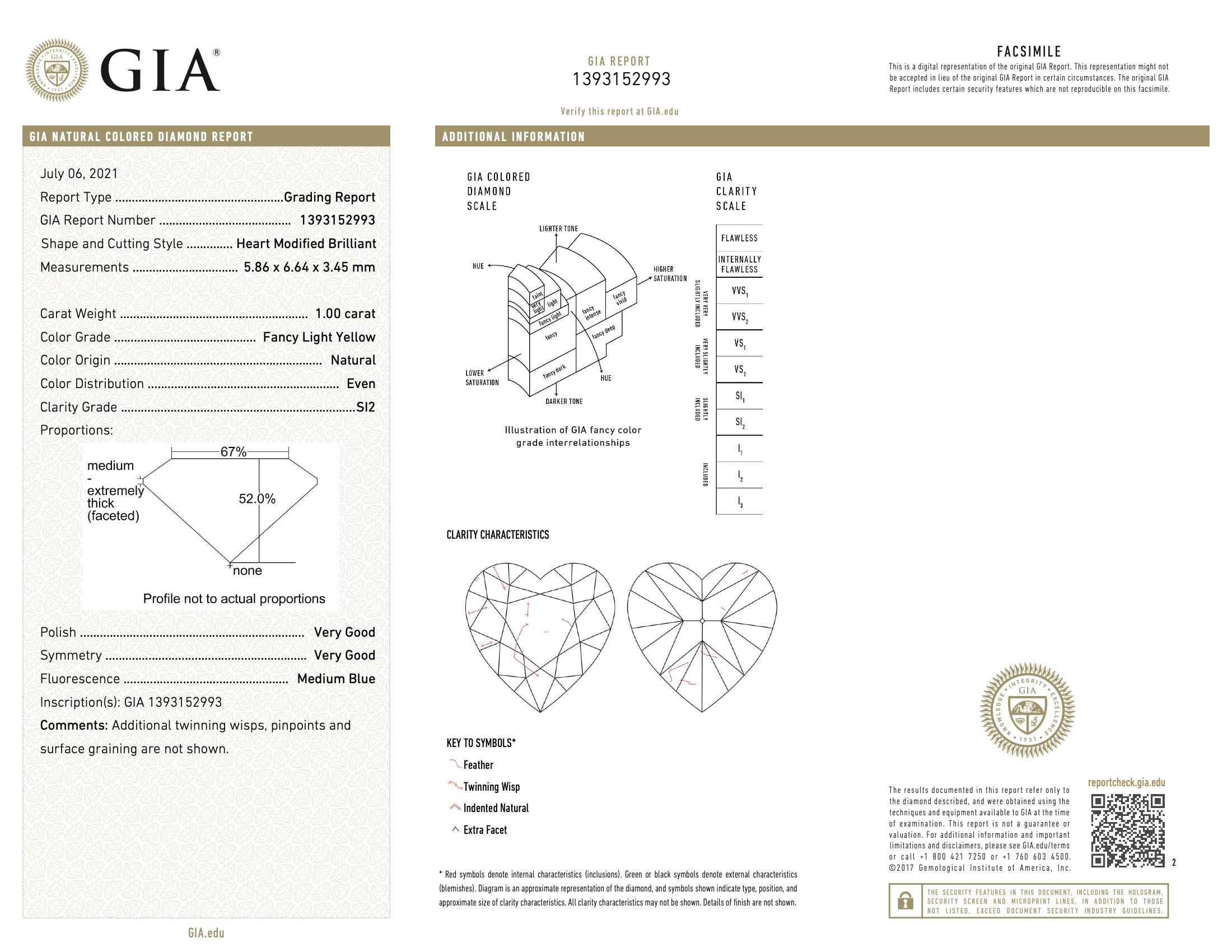 GIA Certified 1.00 Carat Fancy Light Yellow SI2 Clarity Diamond For Sale 1
