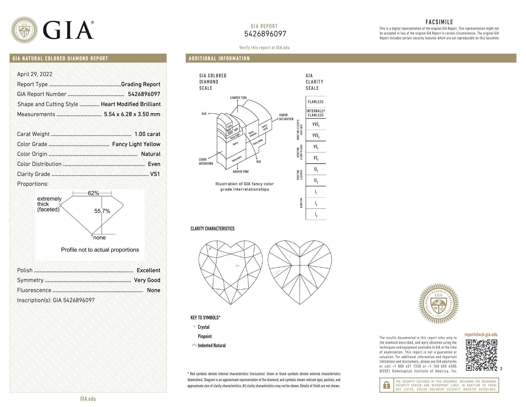 GIA Certified 1.00 Carat Fancy Light Yellow VS1 Clarity Diamond For Sale 2