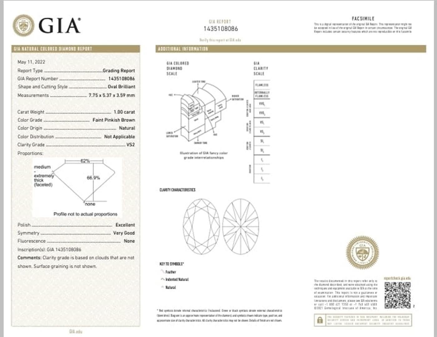 GIA Certified 1.00 Carat Fancy Pinkish Brown VS2 Clarity Diamond For Sale 1