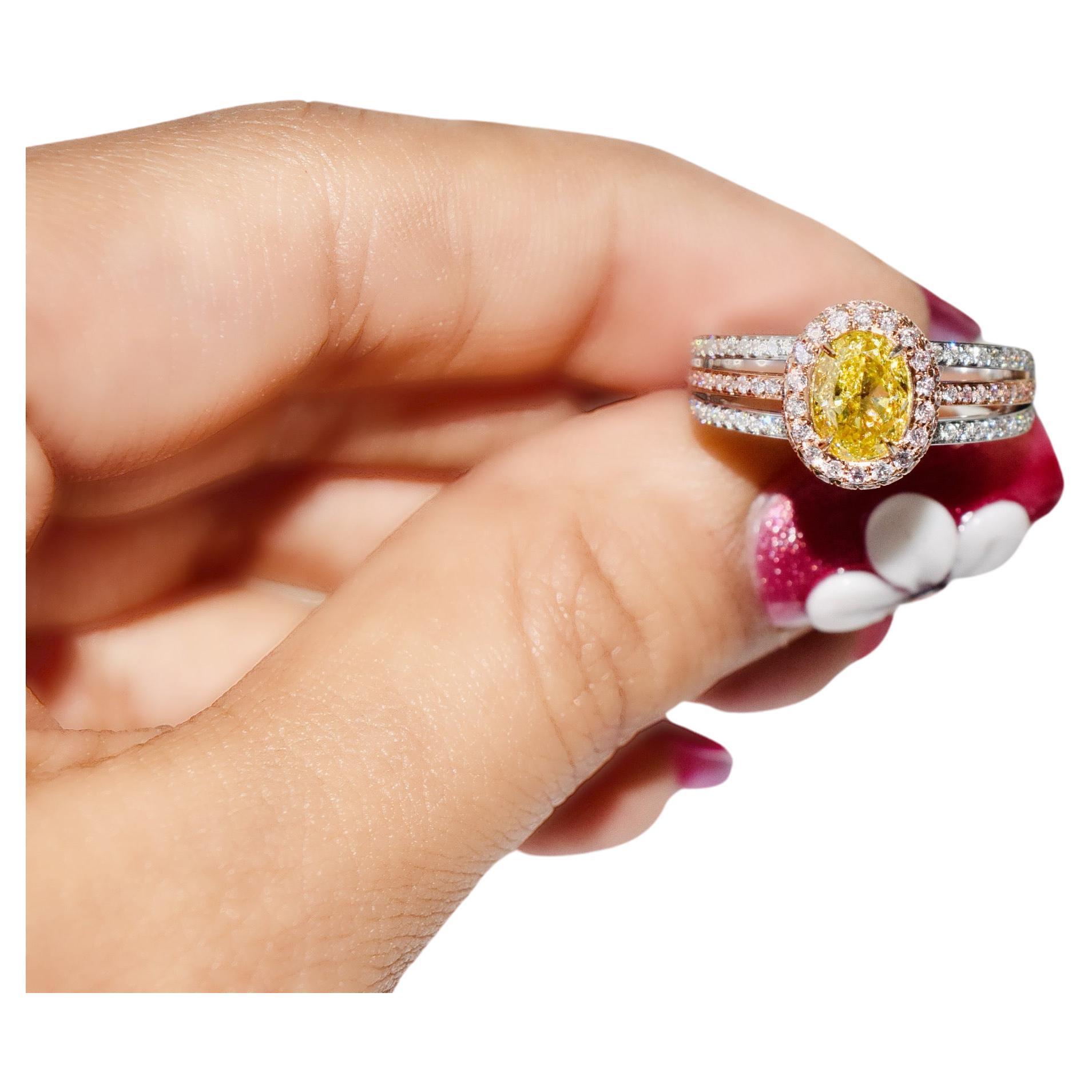 GIA Certified 1.00 Carat Fancy Yellow Diamond Ring SI2 Clarity For Sale