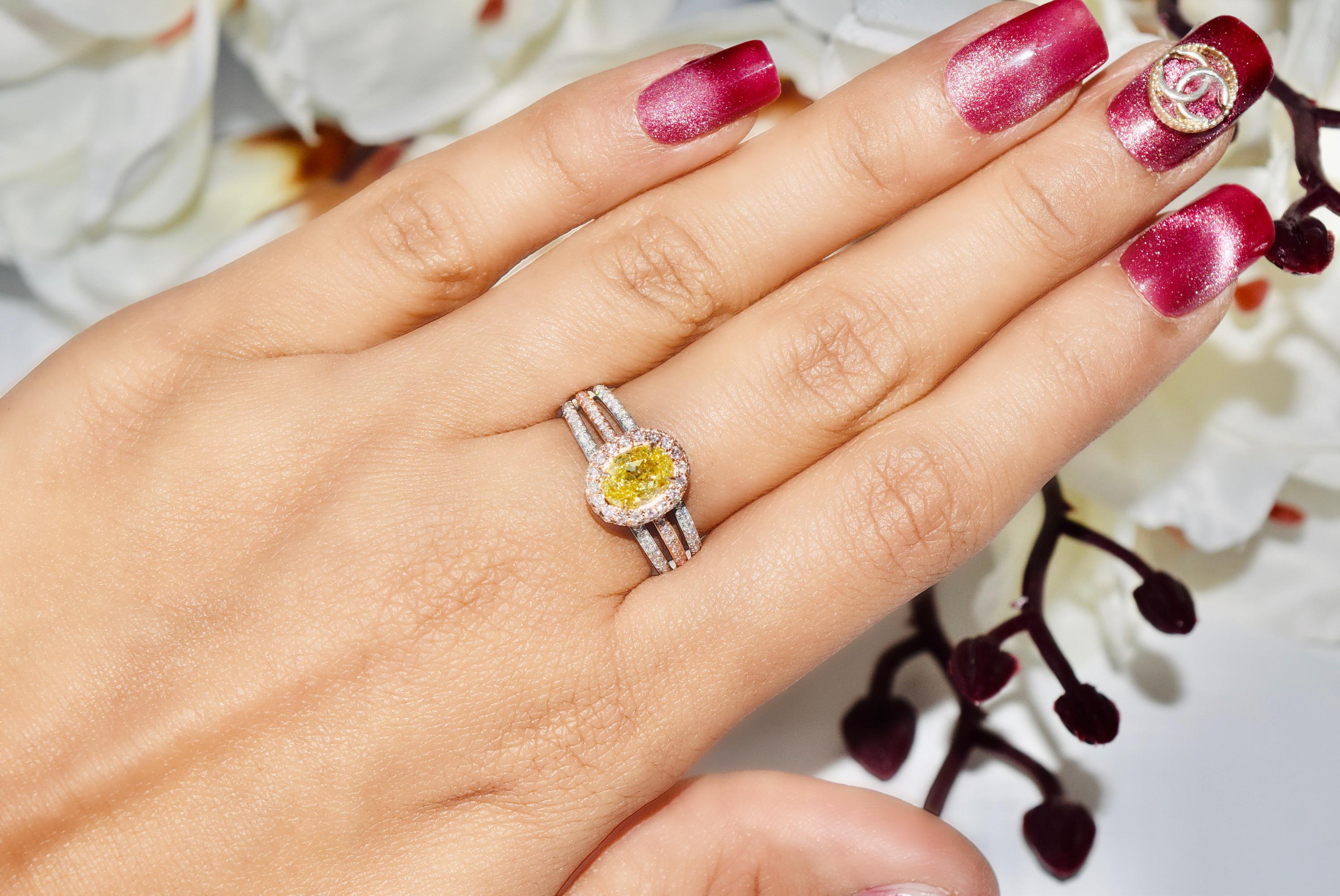 GIA Certified 1.00 Carat Fancy Yellow SI2 Clarity Diamond Ring For Sale 6