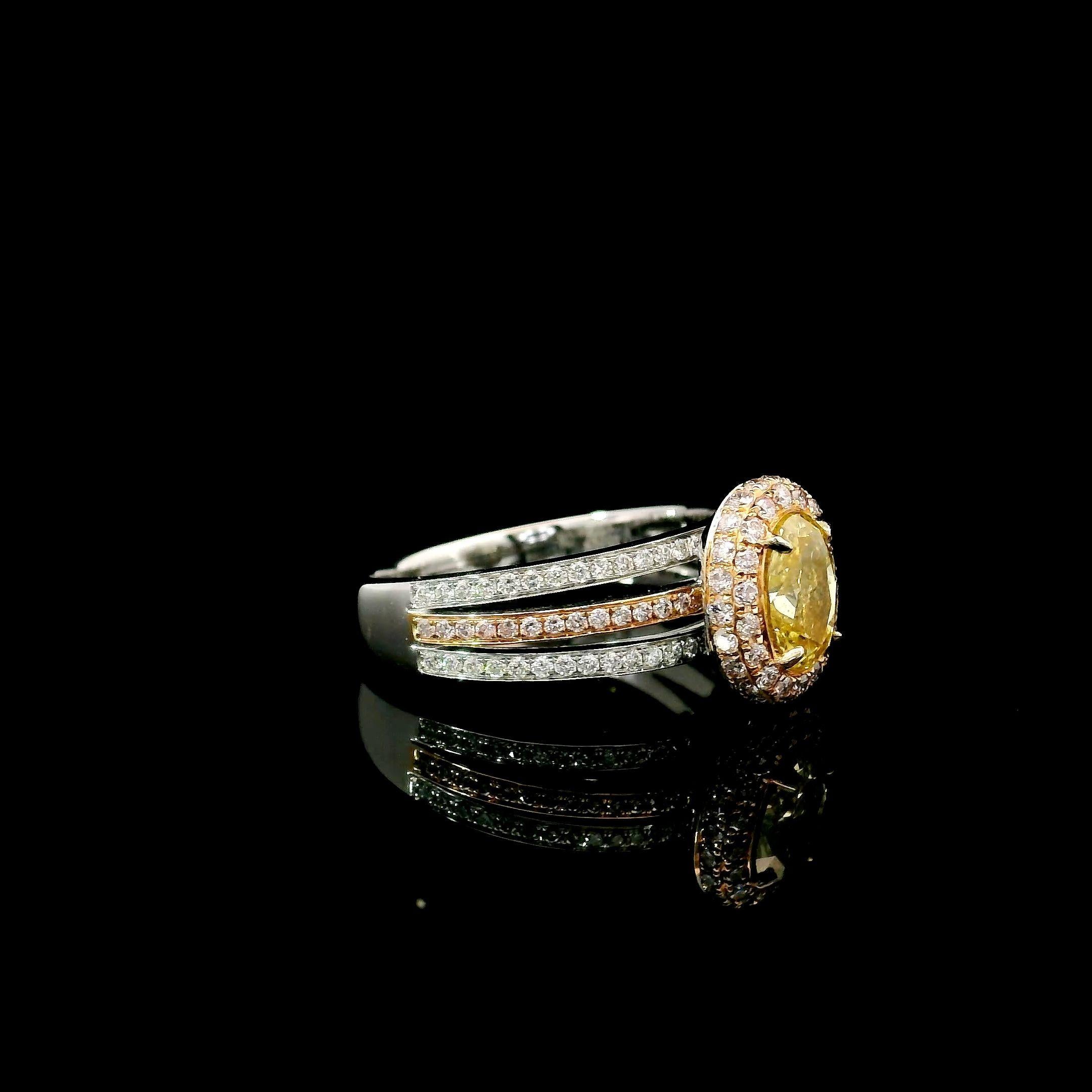 Oval Cut GIA Certified 1.00 Carat Fancy Yellow SI2 Clarity Diamond Ring For Sale