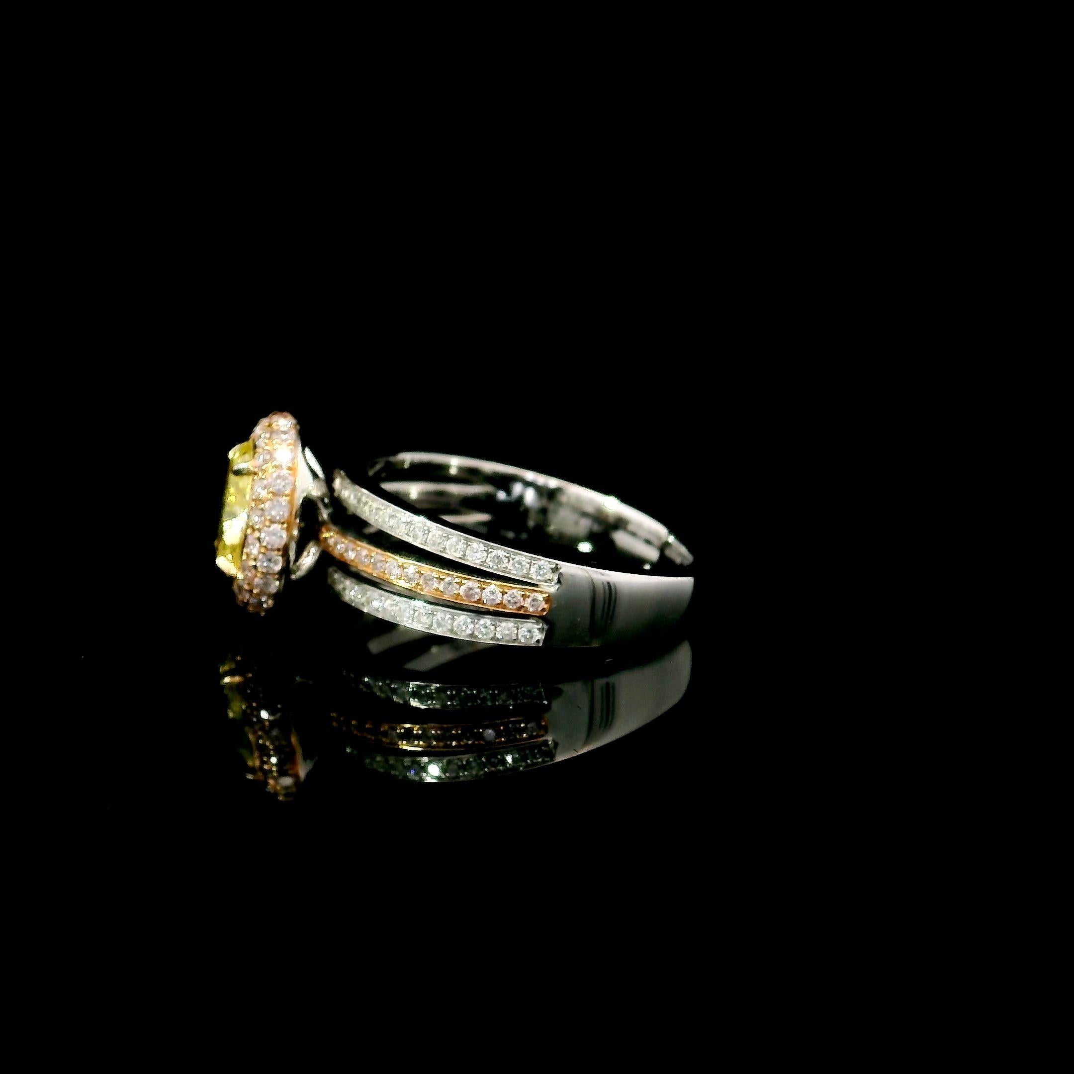 GIA Certified 1.00 Carat Fancy Yellow SI2 Clarity Diamond Ring For Sale 1