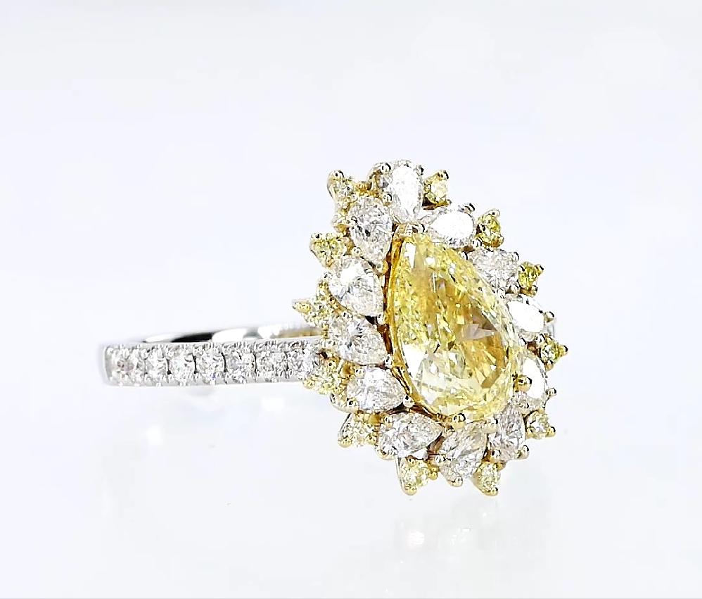 Pear Cut GIA Certified 1.00 Carat Fancy Yellow VVS2 Clarity Diamond Ring For Sale