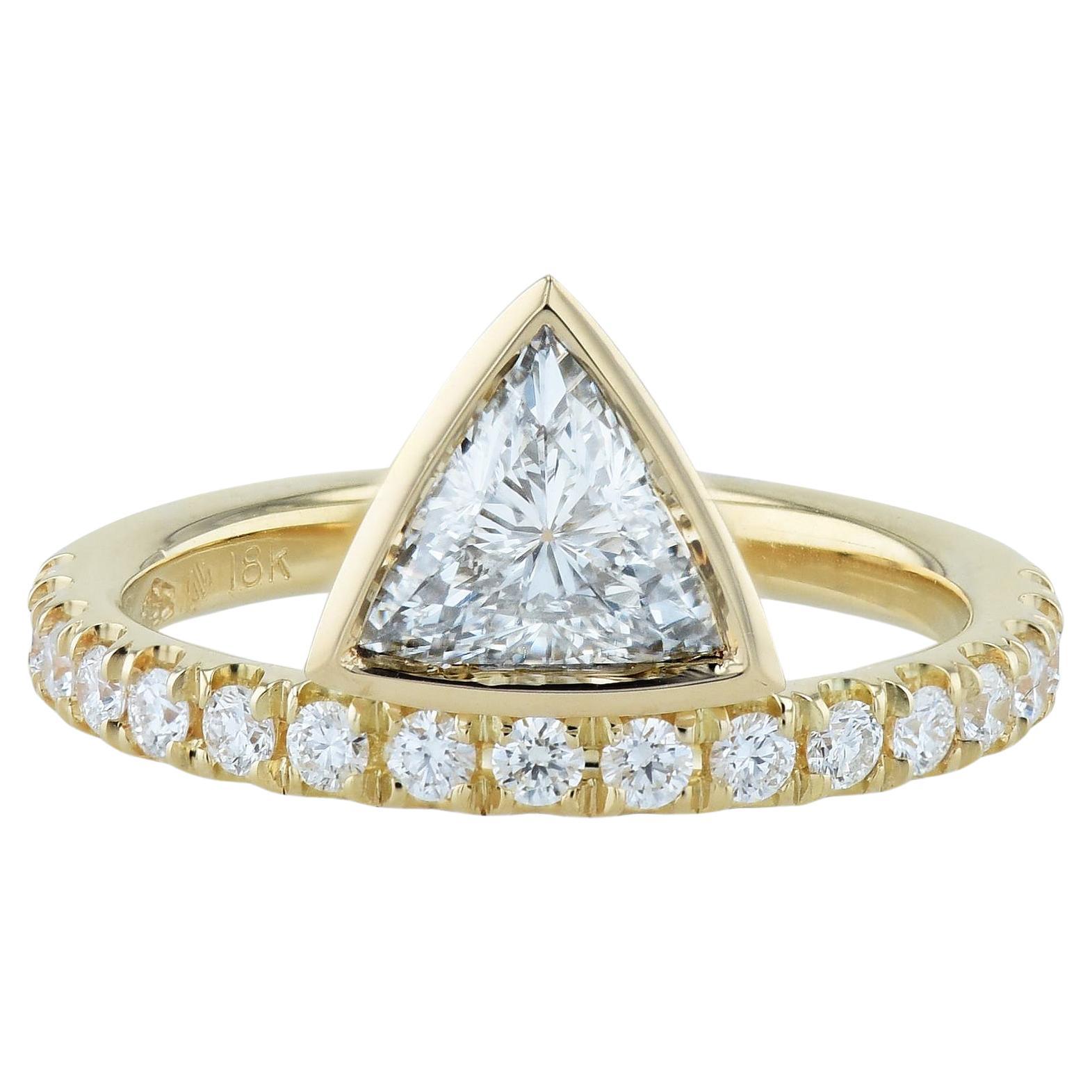 GIA Certified 1.00 Carat Handmade Diamond Yellow Gold Diamond Engagement Band For Sale