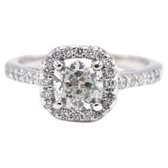 GIA Certified 1.00 Carat I SI1 Cushion Diamond Halo White Gold Engagement Ring