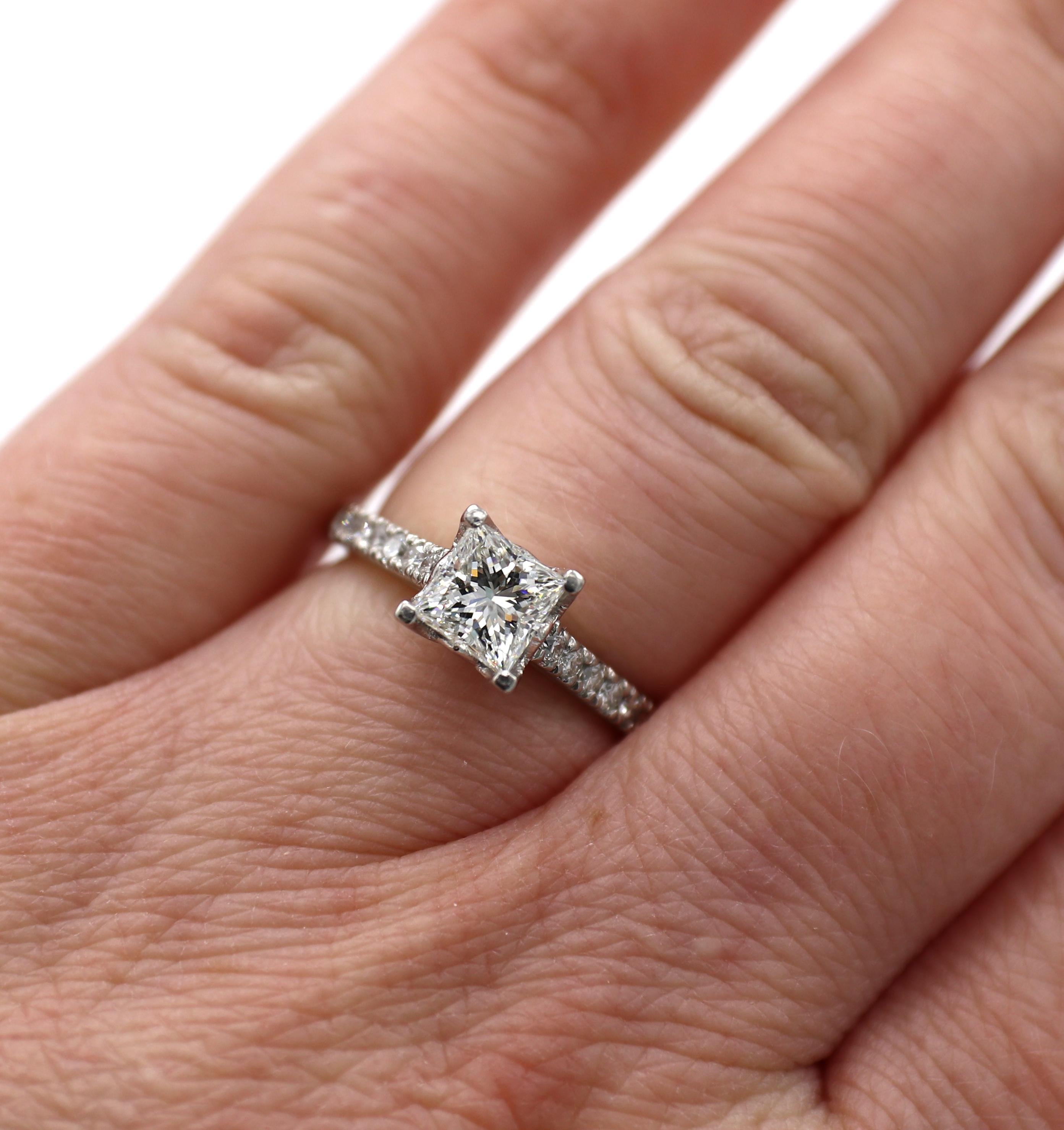 GIA Certified 1.00 Carat I SI1 Princess Cut Diamond Platinum Engagement Ring 1