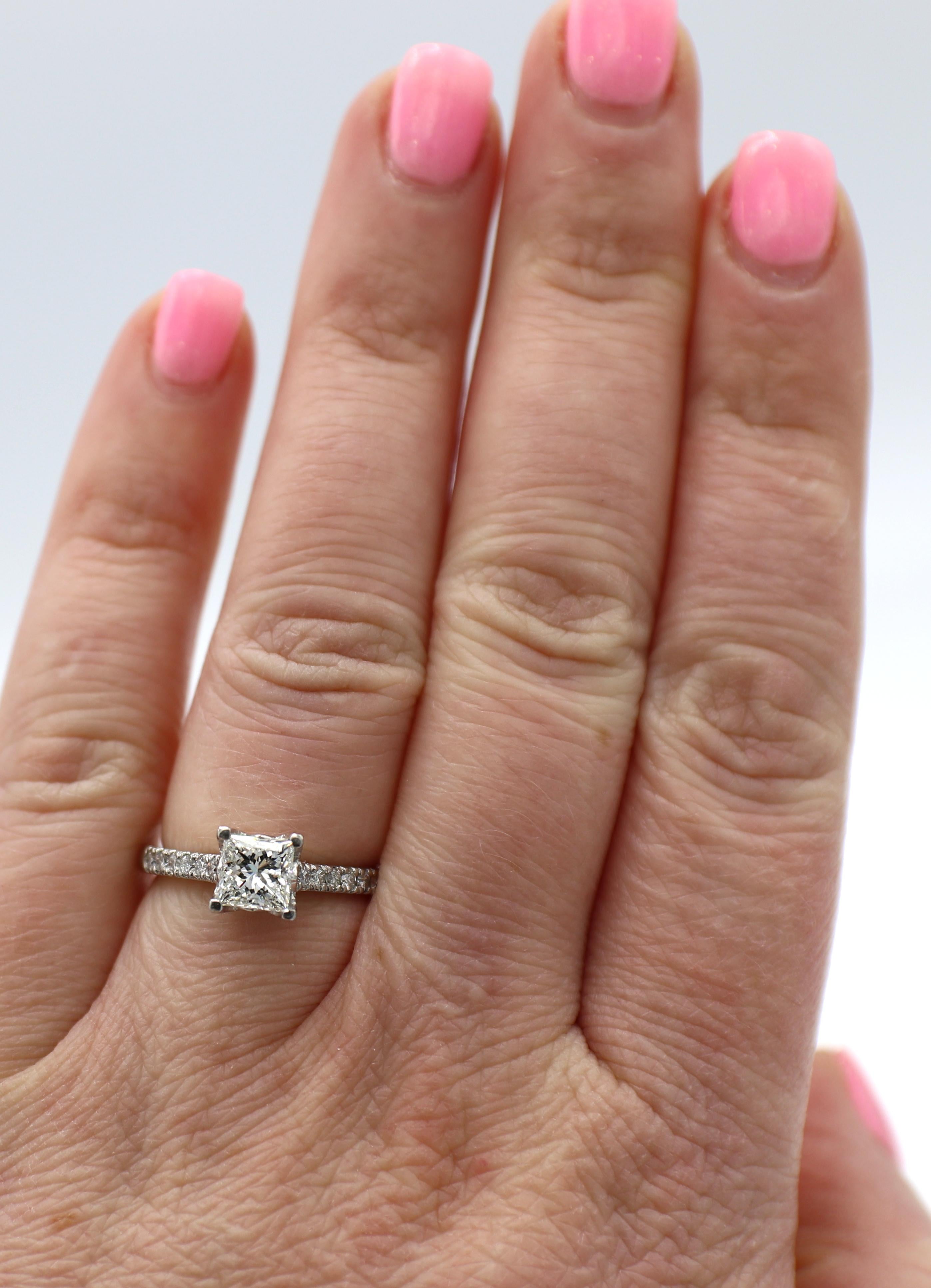 GIA Certified 1.00 Carat I SI1 Princess Cut Diamond Platinum Engagement Ring 2