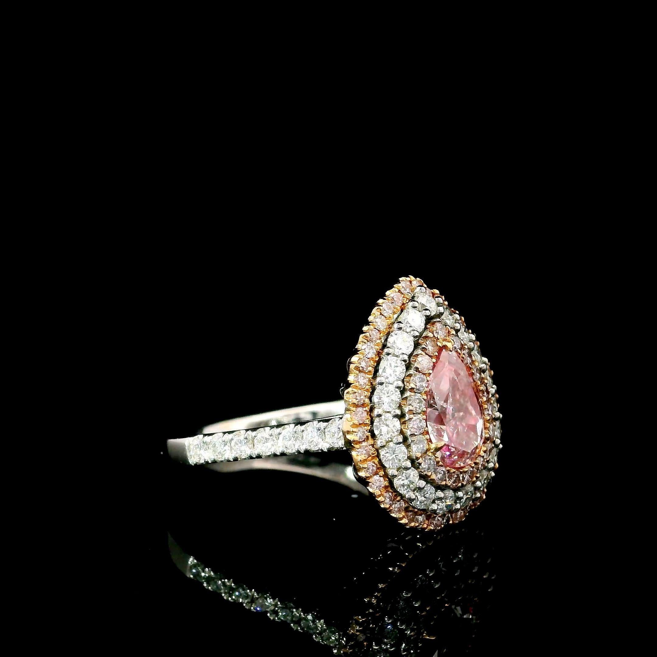 Taglio a goccia Anello con diamante certificato GIA da 1,00 carati di colore marrone rosato chiaro con purezza I1 in vendita