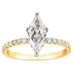 GIA Certified 1.00 Carat Marquise Shape 14K Yellow and White Gold Diamond Ring