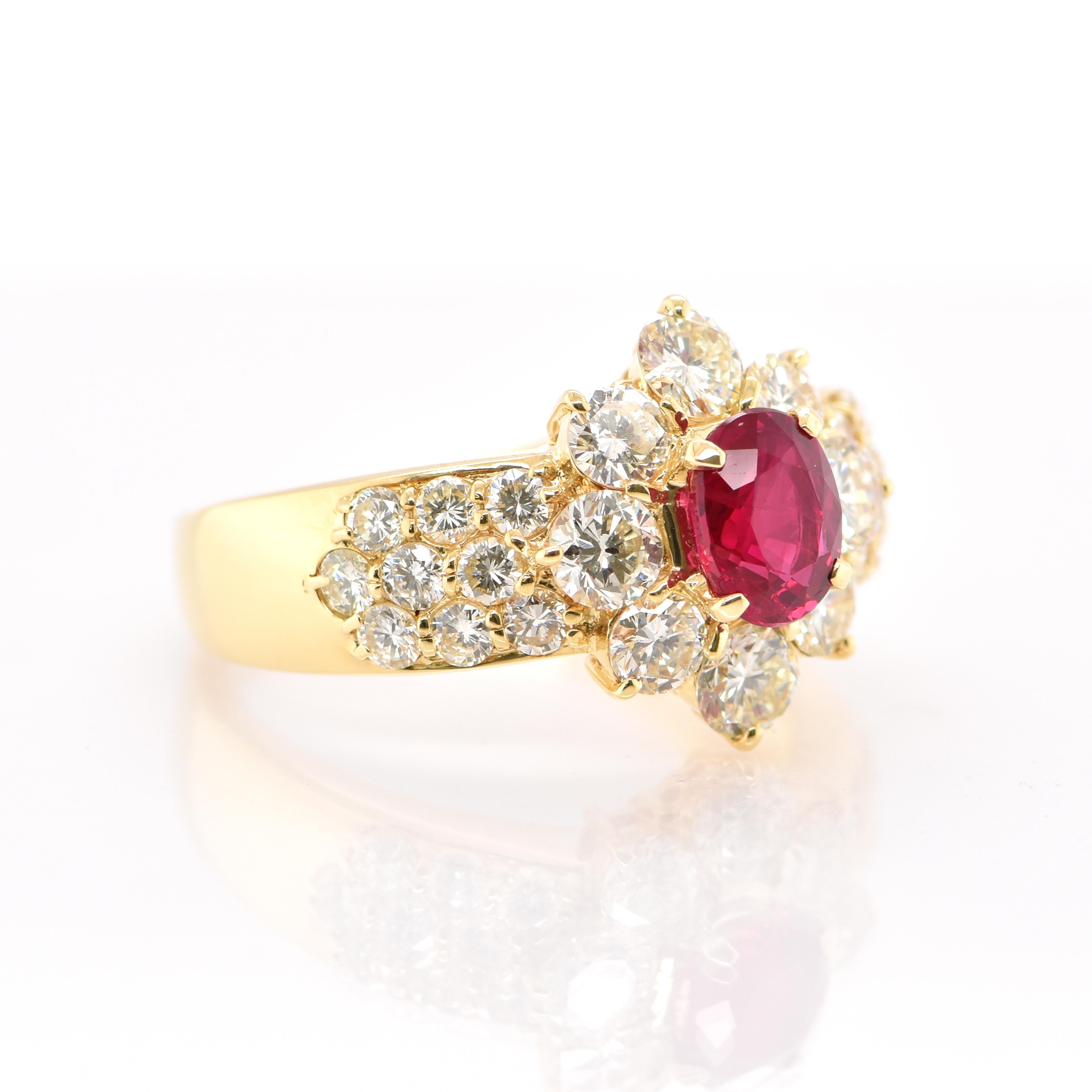 Modern GIA Certified 1.00 Carat Natural Burmese Ruby and Diamond Ring Set in 18K Gold