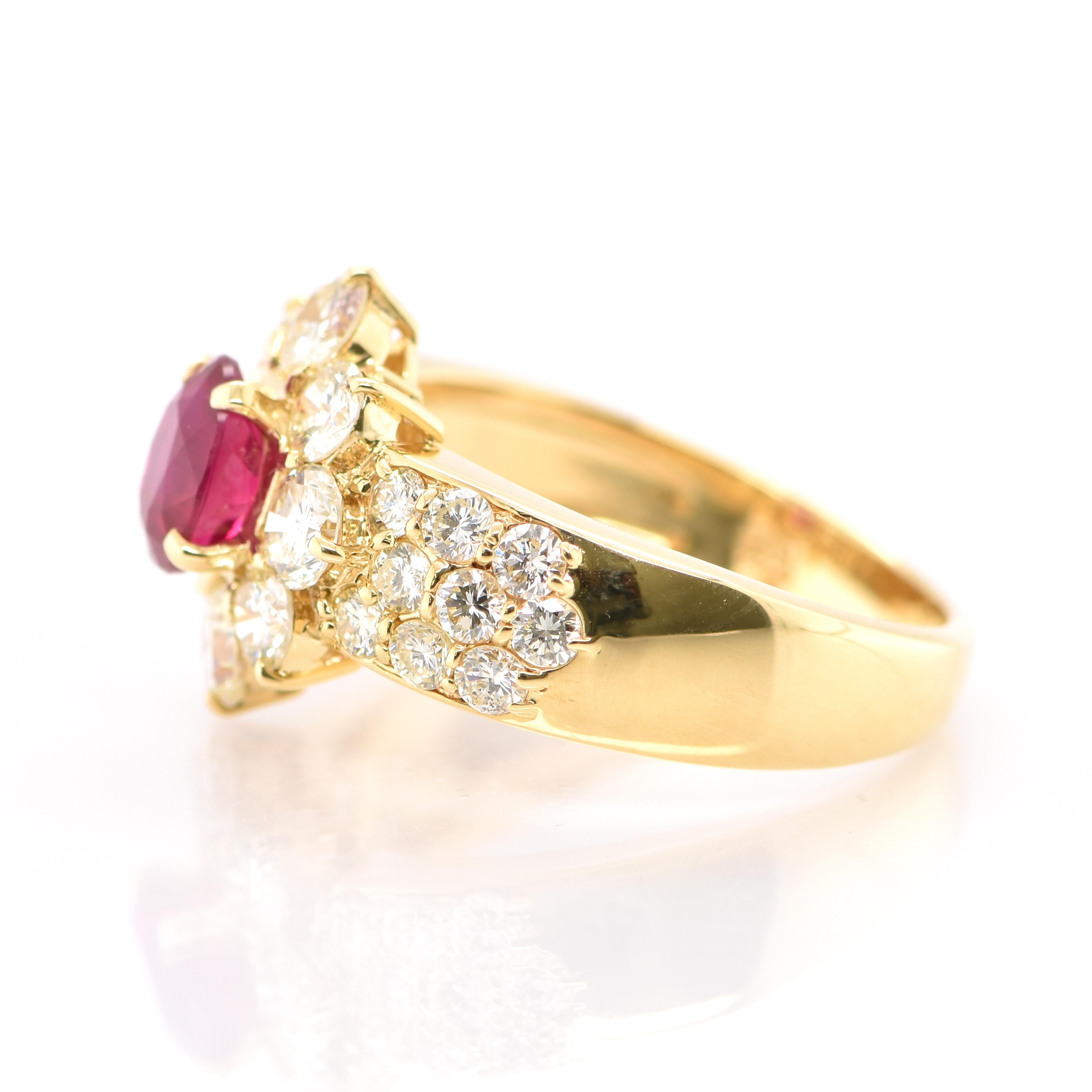 Oval Cut GIA Certified 1.00 Carat Natural Burmese Ruby and Diamond Ring Set in 18K Gold
