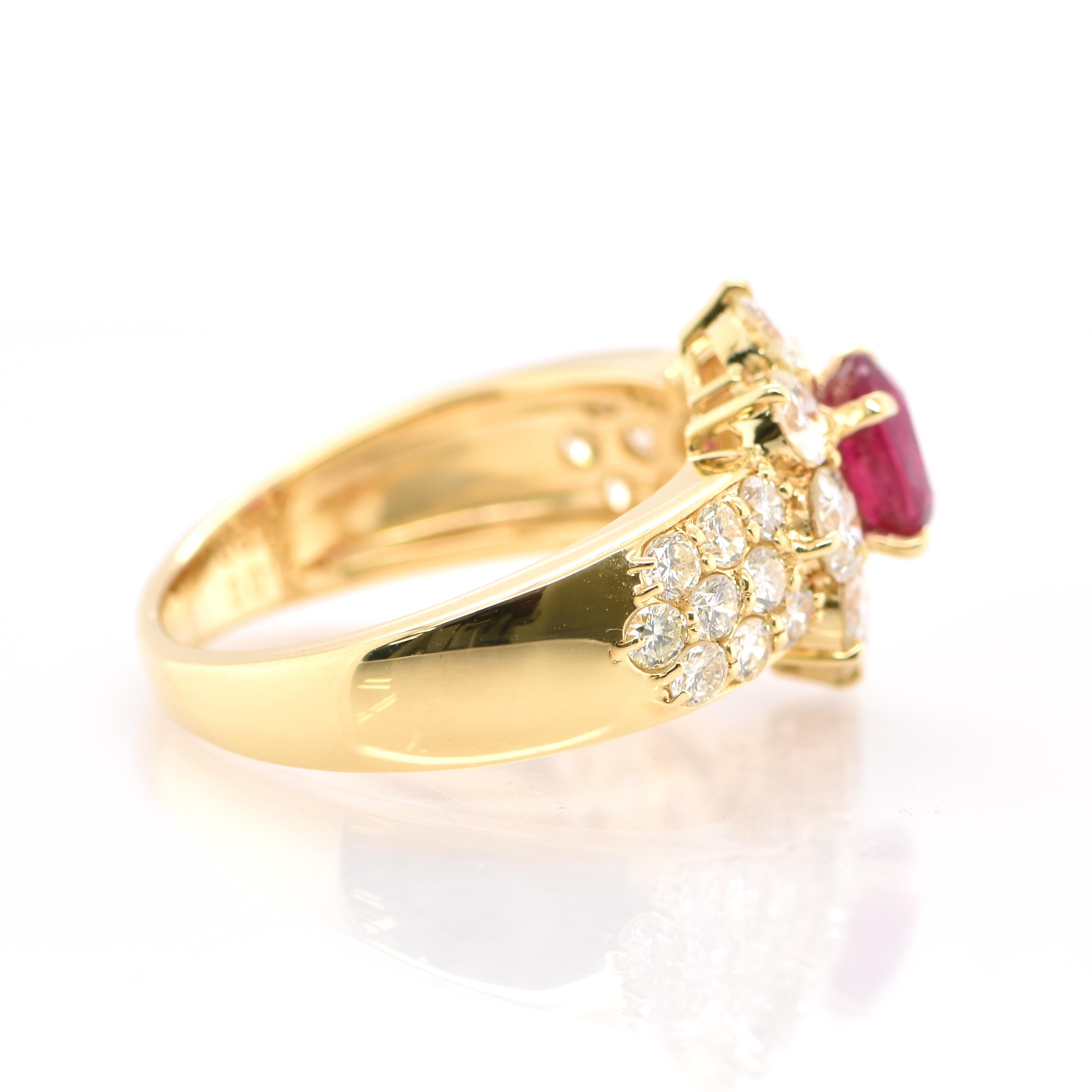GIA Certified 1.00 Carat Natural Burmese Ruby and Diamond Ring Set in 18K Gold In New Condition In Tokyo, JP