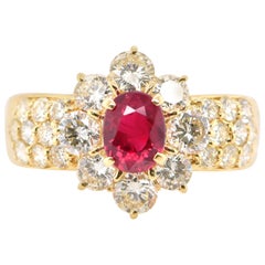 GIA Certified 1.00 Carat Natural Burmese Ruby and Diamond Ring Set in 18K Gold